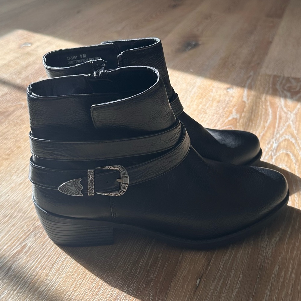 Easy Street Black Ankle Boots with Buckle Detail - Picture 2 of 9